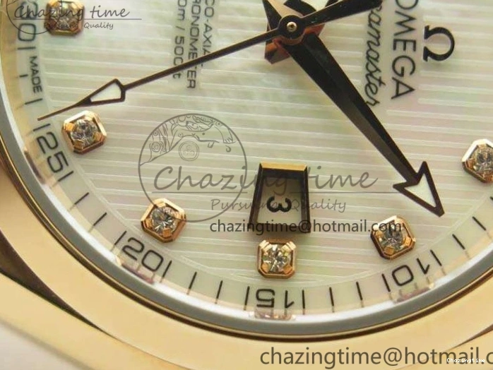 0520 Timeless Aqua Terra Ladies 35mm RG V6F Best Edition White MOP Dial On RG Bracelet A 8102
